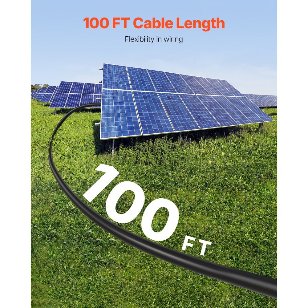 100ft Solar Cable, Solar Panel Cable, 10AWG Solar Extension Cable, IP67 Waterproof PV Cable for Home Solar Panels, -40 to 105℃, Ships and RVs, Black