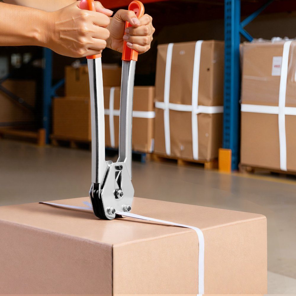4-piece strapping set with strapping tape, manual strapping tool with 100 m PET tape, 100 metal clips & cutters, ideal workshop equipment for industrial packaging, transport & storage