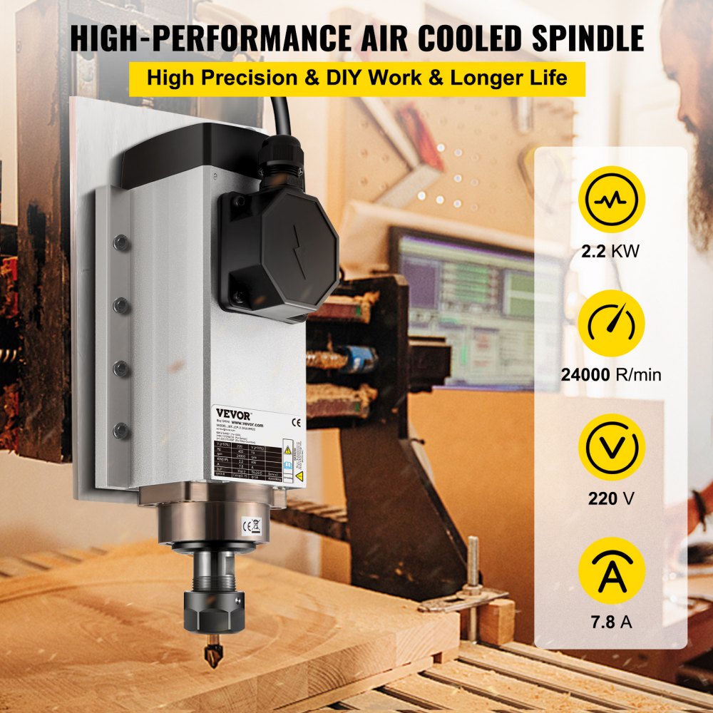 Luchtgekoelde spilmotor 2,2 kW luchtgekoelde spilmotor, ER20 spantang lineaire freesmotor, luchtgekoelde CNC-graveerfrezen numerieke freesmotor, 24000 RPM graveermachine spilmotor Luchtgekoelde spilmotor 2,2 kW luchtgekoelde spilmotor, ER20 spantang lineaire freesmotor, luchtgekoelde CNC-graveerfrezen numerieke freesmotor, 24000 RPM graveermachine spilmotor