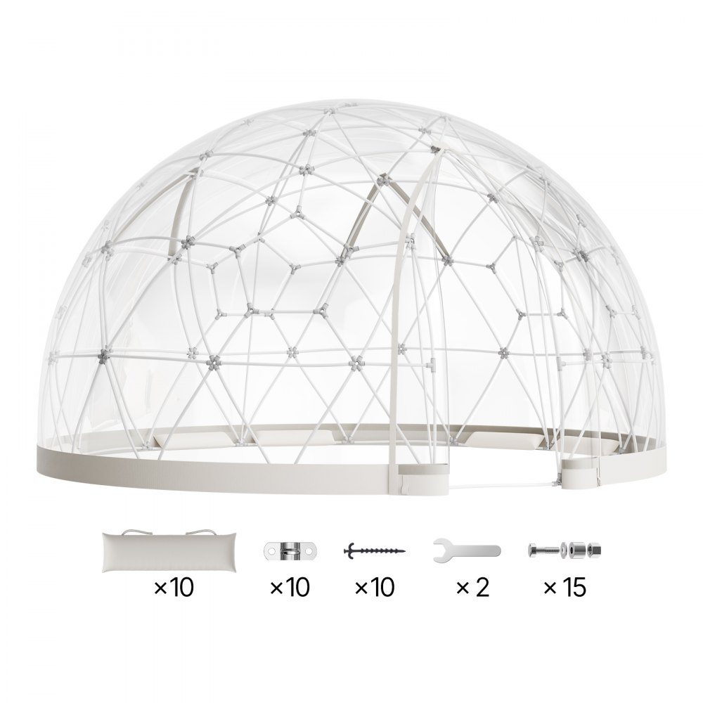 Tente à bulles transparente dôme de jardin 15' x 9' pour 10-14 personnes Serre à dôme géodésique avec fenêtre Tente en PVC pour cour, patio, camping, fête, mariage