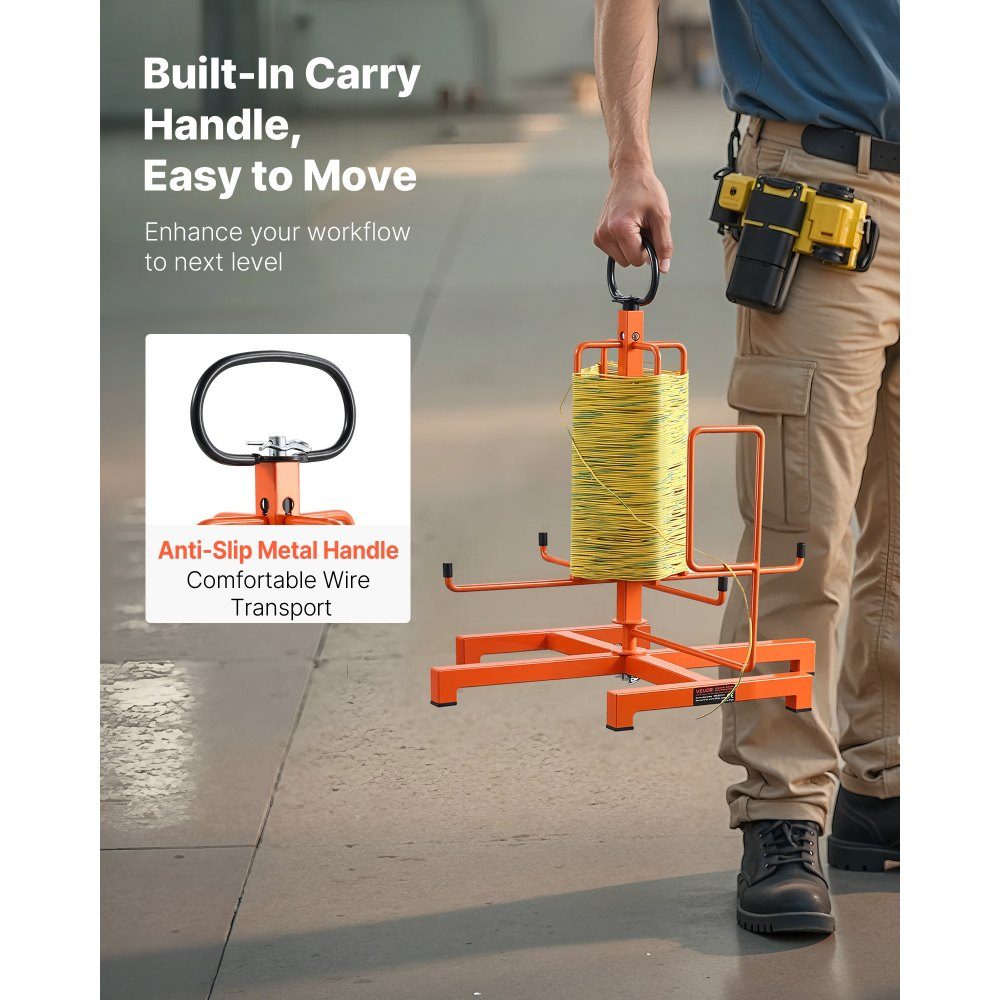 Wire Spool Holder, Floor or Wall Mounted (100/50 lbs), Cable Spool Dispenser, Portable Wire Reel with Handle, Swivel Eyelet, for Cable Transport in Various Conditions