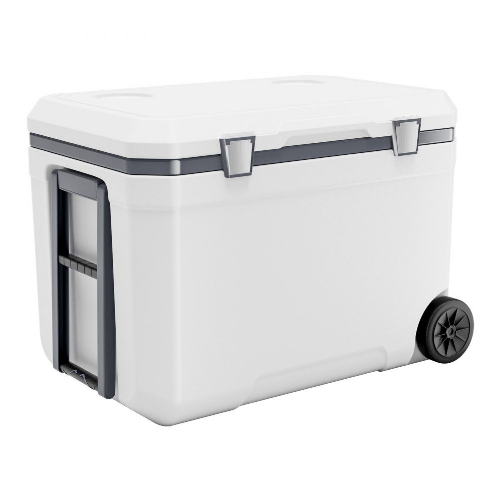 Draagbare koelbox (45 Qt / 64 blikjes) met ijsopslag en stevige handgrepen en bekerhouder, geïsoleerde draagbare koelbox gemaakt van stevig materiaal, geschikt voor familiepicknicks en lange reizen