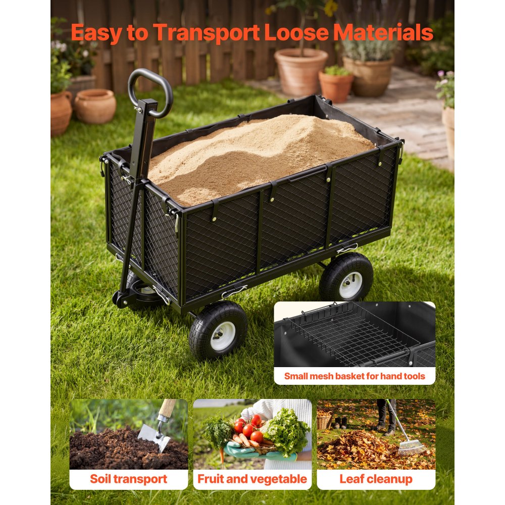 Handcart 544 kg, Handcart with Pneumatic Tires, Adjustable Handle, Removable Sides, Beach Cart, Camping Cart, Garden Cart for Attachment to ATV or Tractor, Black Handcart 544 kg, Handcart with Pneumatic Tires, Adjustable Handle, Removable Sides, Beach Cart, Camping Cart, Garden Cart for Attachment to ATV or Tractor, Black
