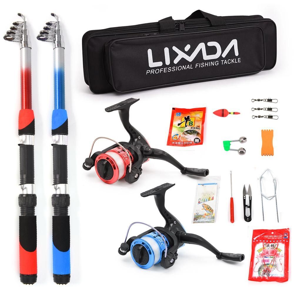 Telescopic fishing set rod set complete set 210cm 2x spinning reel 2x reel accessories