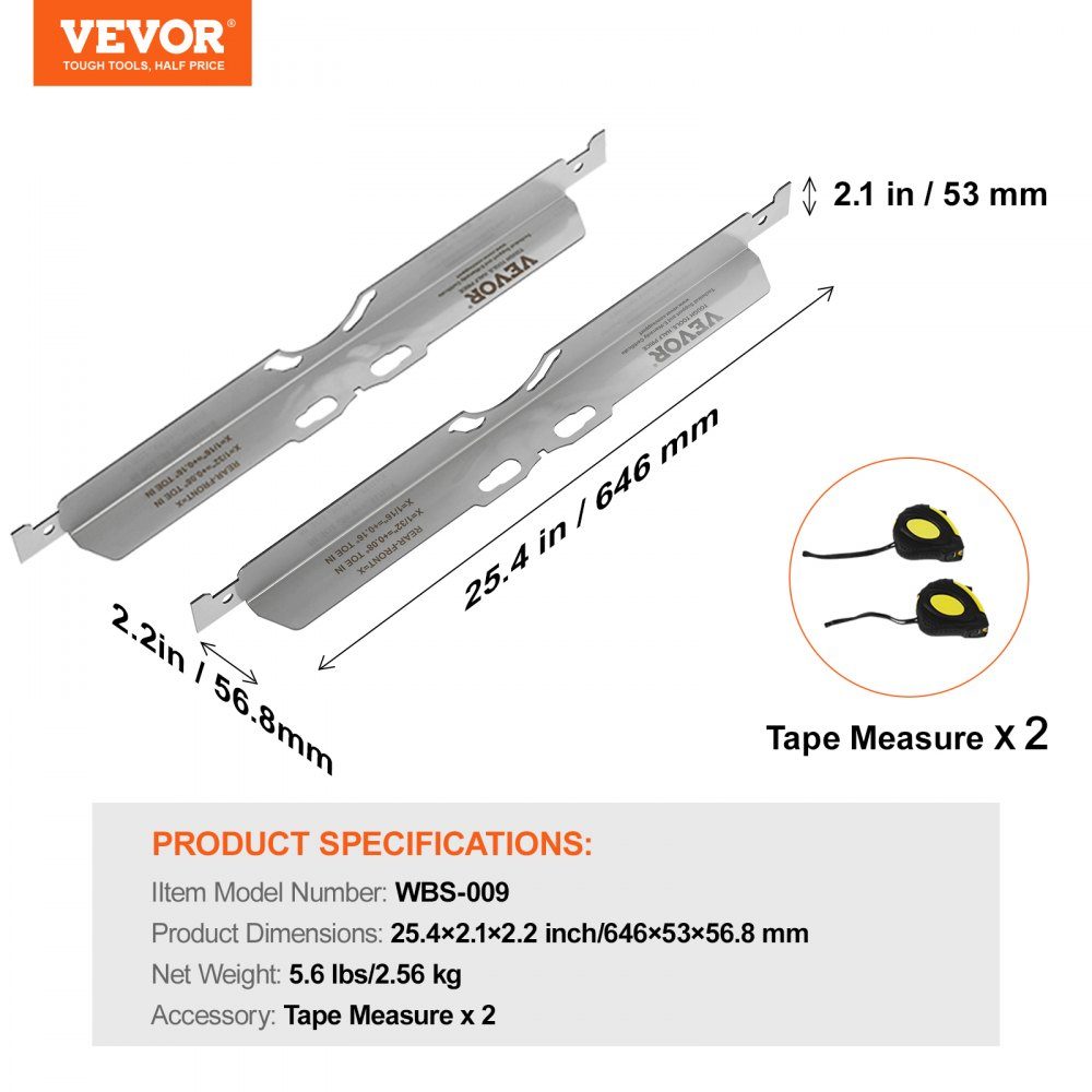 Wheel Alignment Tool, 2 Pack Wheel Alignment Track Plates, Stainless Steel Wheel Alignment Tool Plate, Accurate Track Angle Measurement, Includes 2 Tape Measures and Conversion Table
