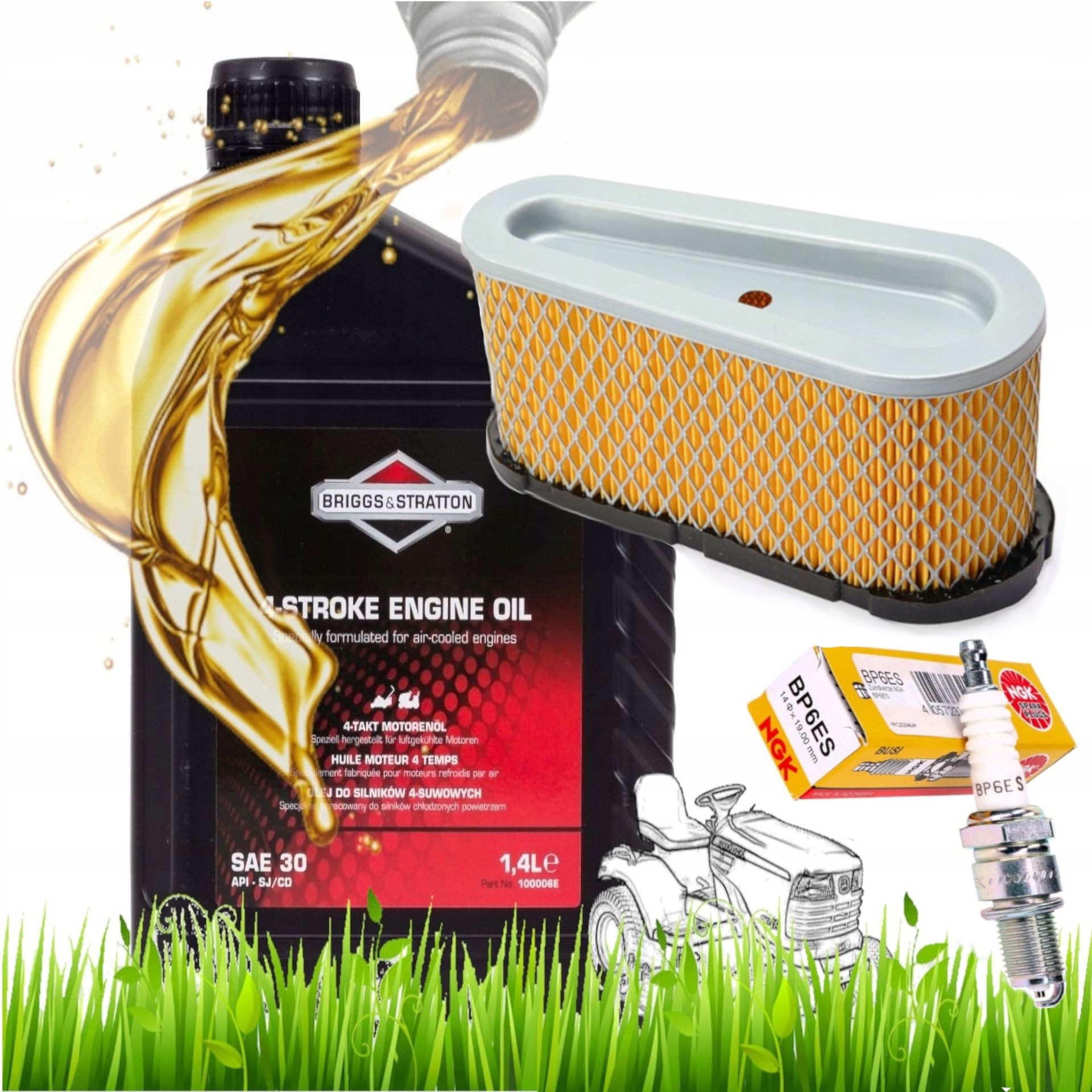 HUILE BRIGGS 1,4 L + FILTRE TECUMSEH BOUGIE D'ALLUMAGE KIT D'ENTRETIEN POUR TRACTEUR HUILE BRIGGS 1,4 L + FILTRE TECUMSEH BOUGIE D'ALLUMAGE KIT D'ENTRETIEN POUR TRACTEUR