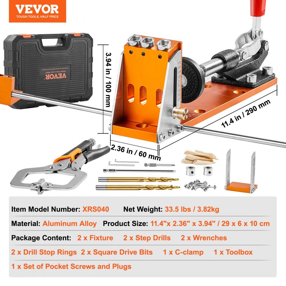 Pocket Hole Jig Set, Three Pocket Holes with Wrench and Square Drive Bits, Dowel Aid Drill Jig for Drilling Pocket Holes and Slanted Holes, Woodworking Drilling Aid