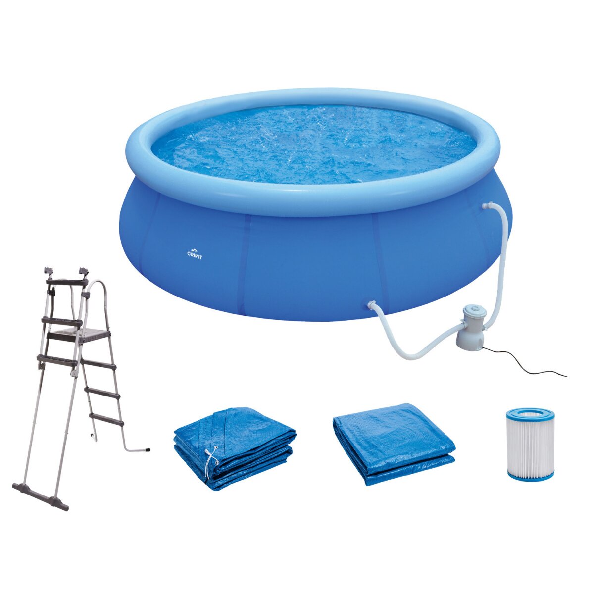 Zestaw basenowy CRIVIT Quick-Up, Ø 450 x wys. 122 cm, kompletny zestaw z pompą filtrującą, drabinką i plandeką Zestaw basenowy CRIVIT Quick-Up, Ø 450 x wys. 122 cm, kompletny zestaw z pompą filtrującą, drabinką i plandeką