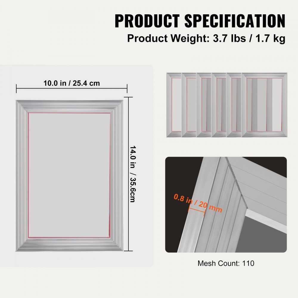 6 Pcs Aluminum Alloy Screen Frame Screen Printing Press 10x14 inch Screen Printing Machine Accessories 110 Mesh Acid Resistant and Non-deformable for Pillowcases, Fabrics, Paper, Copy Paper etc