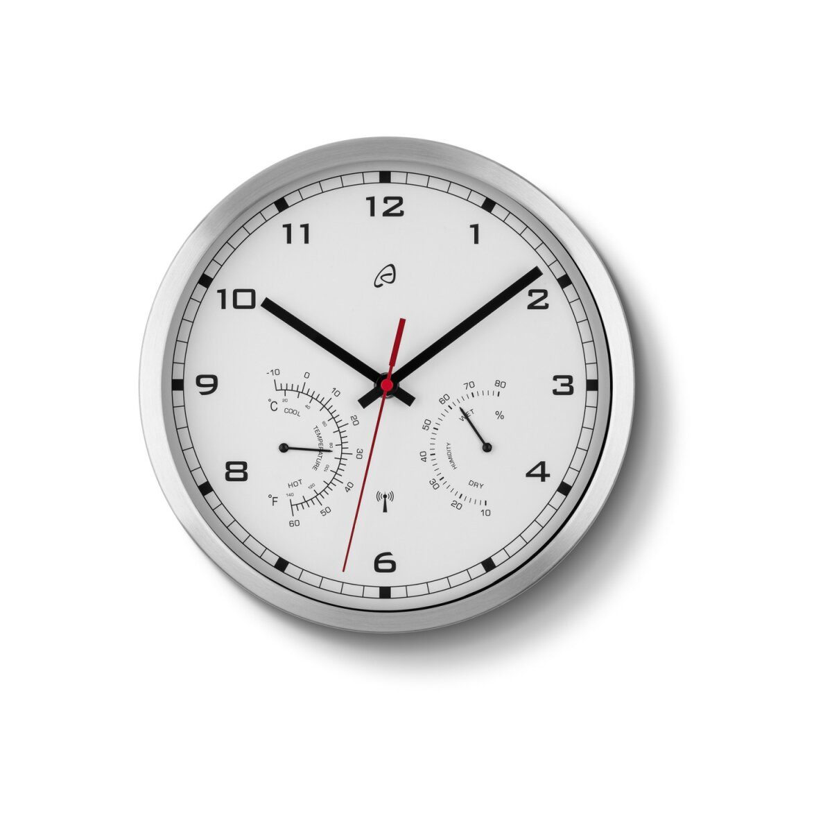 AURIOL® aluminum radio-controlled wall clock with thermometer and hygrometer (silver/white)