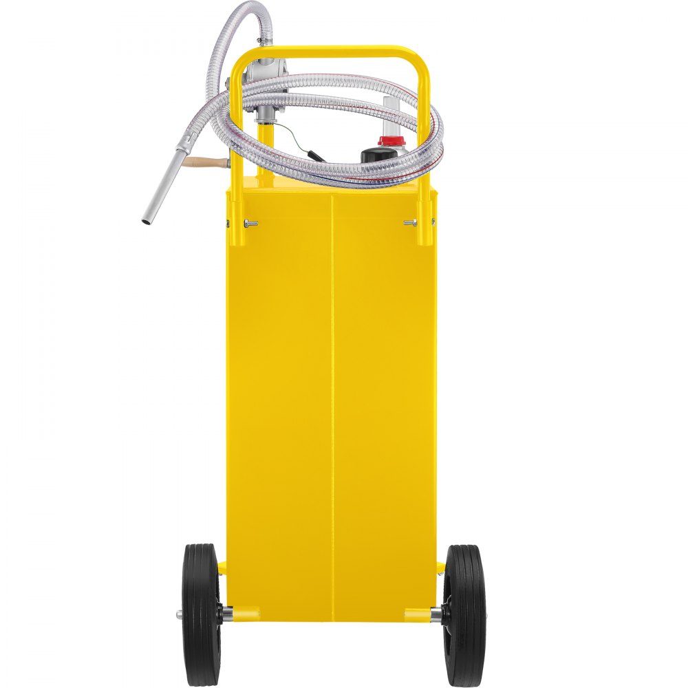 30-Gallonen-Kraftstofftank, Gasspeichertank und 4 Räder, mit manueller Transferpumpe, Benzin-Diesel-Kraftstofftank für Autos, Rasenmäher, Geländefahrzeuge, Boote usw., Gelb