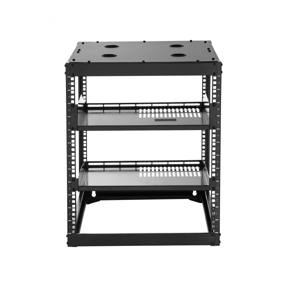 12U-Netzwerk-Rack mit offenem Rahmen, 585 mm Tiefe, Wandmontage- oder Stand-Server-Rack, 4-Pfosten-Konstruktion, mit belüfteten Regalen und Montagezubehör, für Netzwerk-IT-Geräte und AV-Geräte