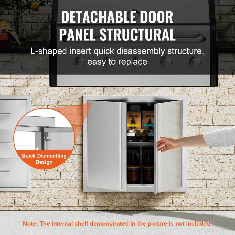 Grilltoegangsdeur 660x610mm Dubbele buitenkeukendeur Inbouw roestvrijstalen deur Verticale muurdeur met intrekbare handgrepen voor grilleiland Grillstation Buitenkast