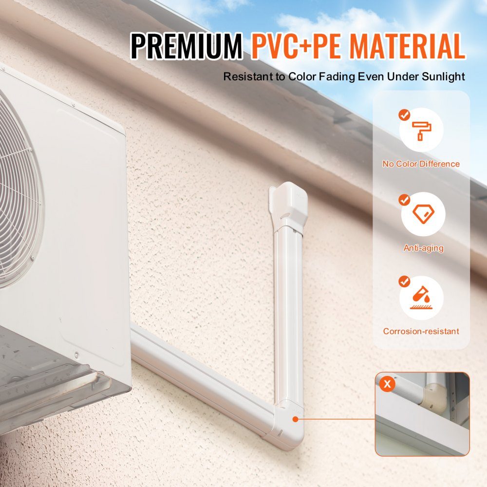 Mini Split Line Set Cover 76,2 mm B 5400 mm L Decoratieve PVC Airconditionerbuisafdekking met 10 rechte kanalen en complete componenten Overschilderbaar voor warmtepompen Wit