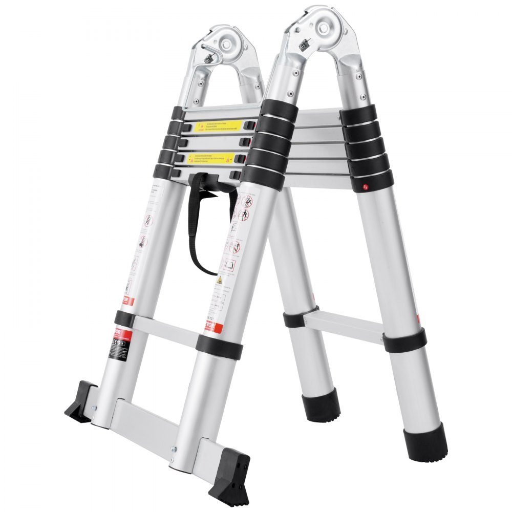 Telescopic Ladder 6-12ft A-Shaped Aluminum Extension Ladder Lightweight Multi-Retract Folding Ladder 300lb Load Capacity with Stabilizer Bar Multi-Purpose Ladders for RV Camper