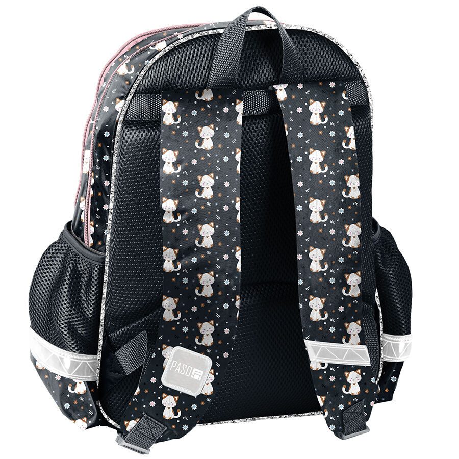 Small white kitty school backpack with cat