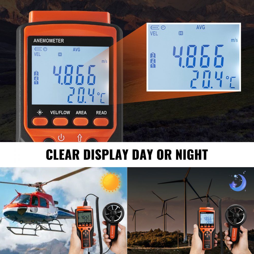 4 in 1 Anemometer 100,8 MPH Luftgeschwindigkeitsmesser 168 x 75 x 36 mm Anemometer IP44 Windmesser Windstärkemesser MAX/MIN/AVG/CU Windgeschwindigkeitsdaten Geschwindigkeitsmesser