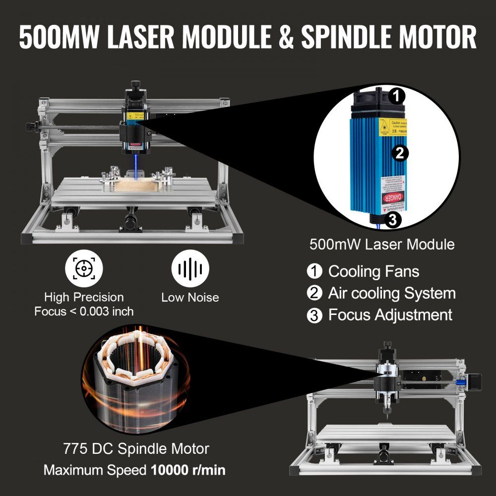 3018 DIY Mini Machine de Gravure CNC 500 mW, Machine de Gravure 500 mW, Kit de Machine CNC DIY 3018 avec 500 mW GRBL Contrôle Machine de Gravure Fraiseuse 3 Axes pour Bois, PVB, PCB, etc.