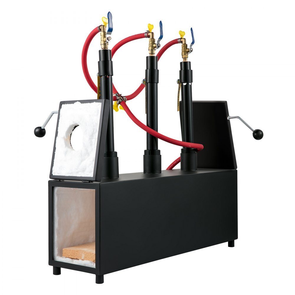 Gas-Schmiedeofen 1350 °C, Brenner-Schmiede 15 L, Schmiedeofen drei Brenner, zweitürige Auskleidung mit Aluminiumsilikatfaser, Metall-Schmiede max. Leistung 230,4 kWh / 786.000 BTU, Gasdruckregler