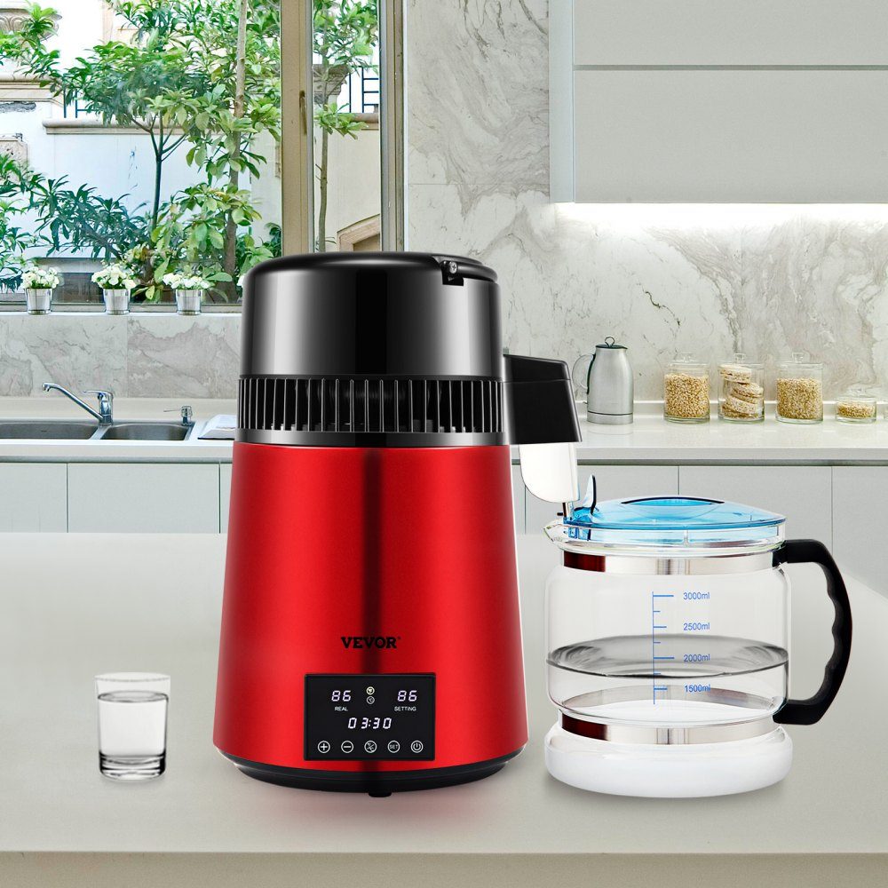 Water distiller 1 l/h. 750W Water Distiller, Distilled Water, Stainless Steel Distilling System, Red Water Distiller, Borosilicate Glass Jug, Household Pure Water Distilling