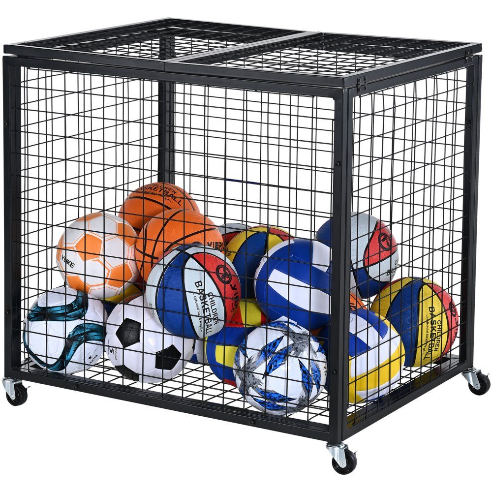 Ballwagen Trolley 850 x 675 x 825 mm, Sportbälle, abschließbarer Basketballkäfig, Ballkäfig, Sportgeräte für drinnen und draußen, rollbarer Aufbewahrungswagen aus Stahl für Garagen