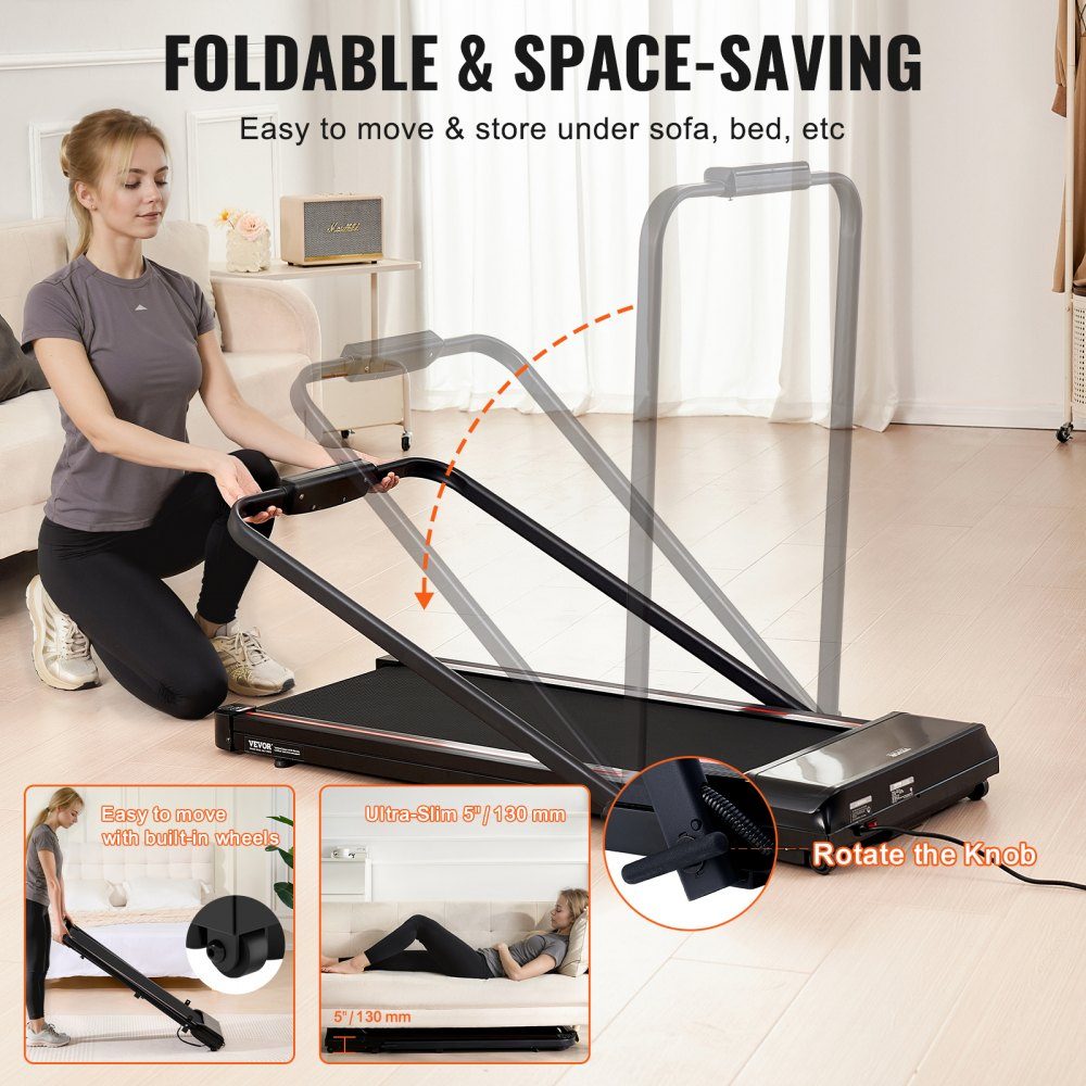 Walking Pad Laufband unter dem Schreibtisch, Laufband für die Arbeit, klappbares Laufband mit 120 kg Tragkraft, tragbares 2 in 1 Pad mit 2,5 PS, Lenkerfernbedienung, LED-Anzeige 1-12 km/h
