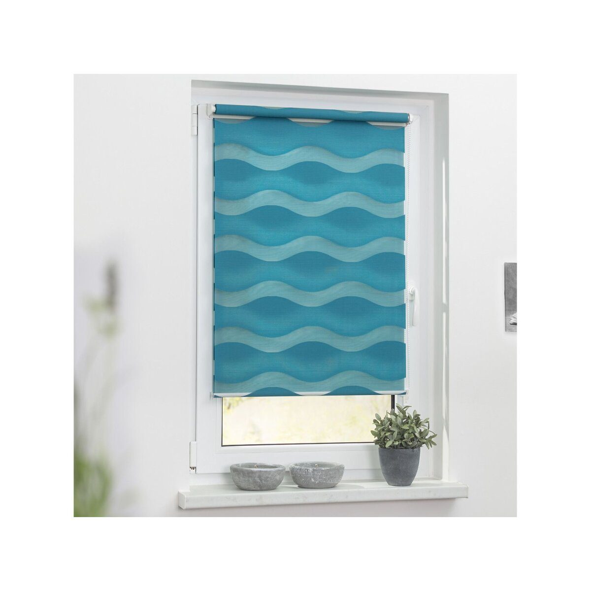 Lichtblick Duo store enrouleur wave Klemmfix, sans perçage, à partir de 45 x 150 cm (essence, 80x150 cm)