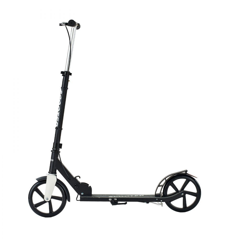 Trottinette (2 roues) pour enfants à partir de 8 ans, trottinette de ville, trottinette enfant, trottinette de rue avec guidon réglable en hauteur & plateau antidérapant & frein à main, trottinette jusqu'à 100 kg, noir + argent