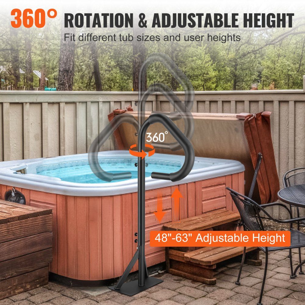 Whirlpool-Handlauf 272 kg Tragkraft Spa-Reling aus Aluminiumlegierung Pool-Handlauf höhenverstellbar von 122,92 bis 160 cm Haltegriff Einstiegshilfe 360° drehbar für Schwimmbäder Whirlpools