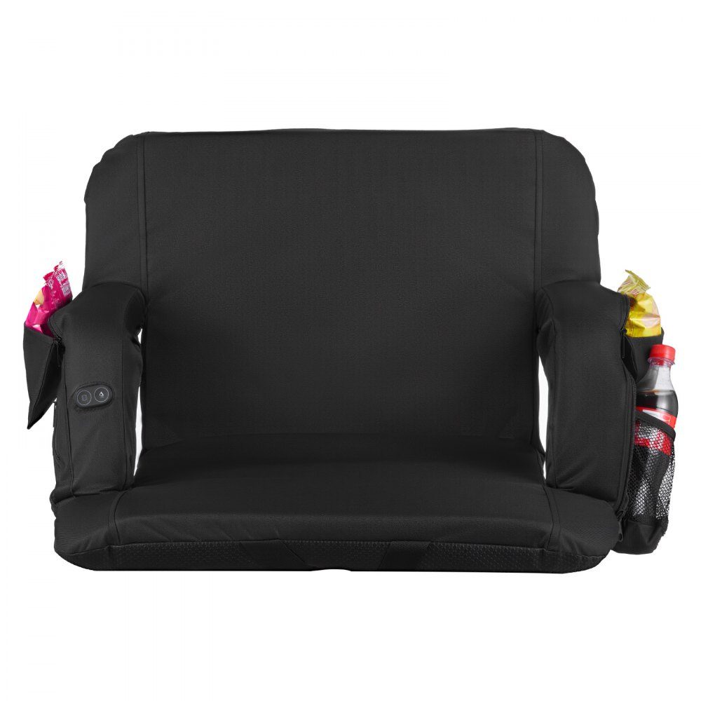 Stadium Seat, Heated Stadium Chair with 4 Pockets, Heated Bleacher Seat with 3 Level Heating and 6 Vibration Modes, Portable Seat Cushion for Camping, Sporting Events, Bleachers, Black