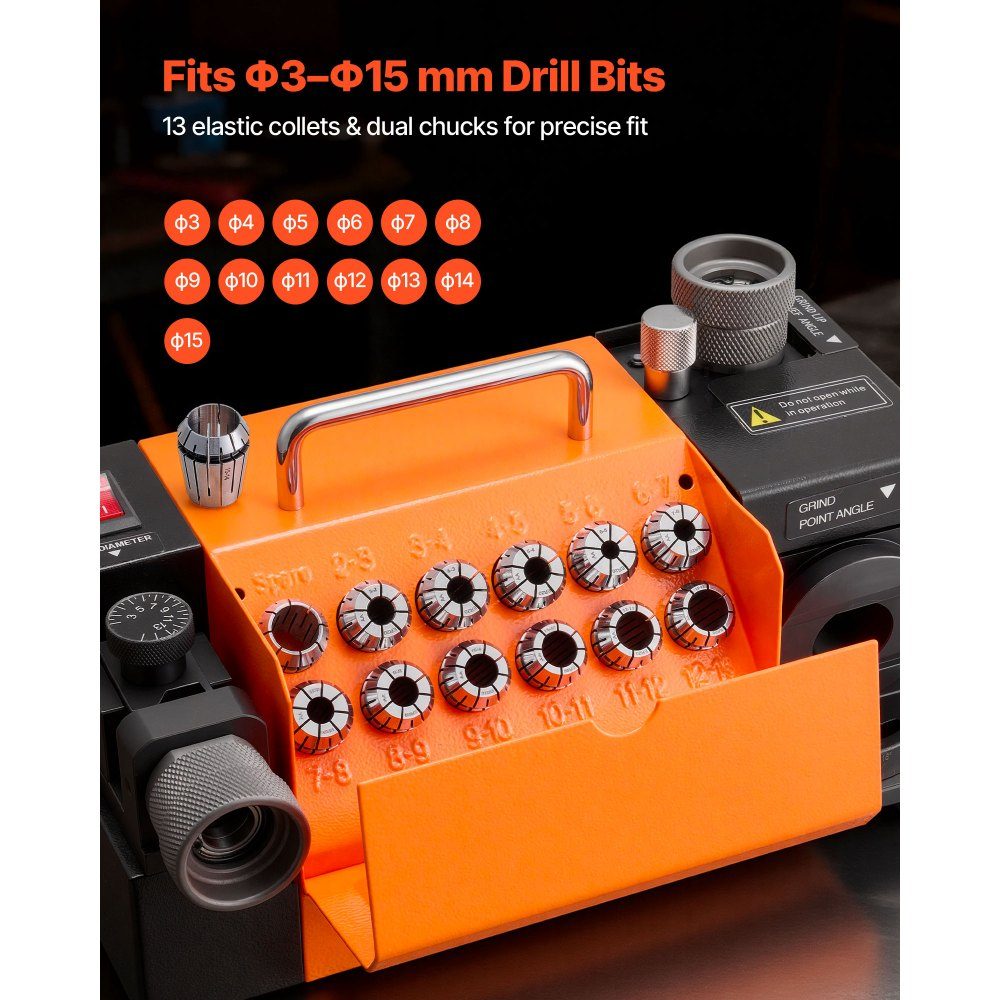 Meuleuse de foret MR-13A 3-15 mm avec angle de pointe réglable de 95° à 135°, machine de réaffûtage à grande vitesse de 4600 tr/min avec 13 pinces et meule CBN pour ateliers et garages – Réf. HT-23462