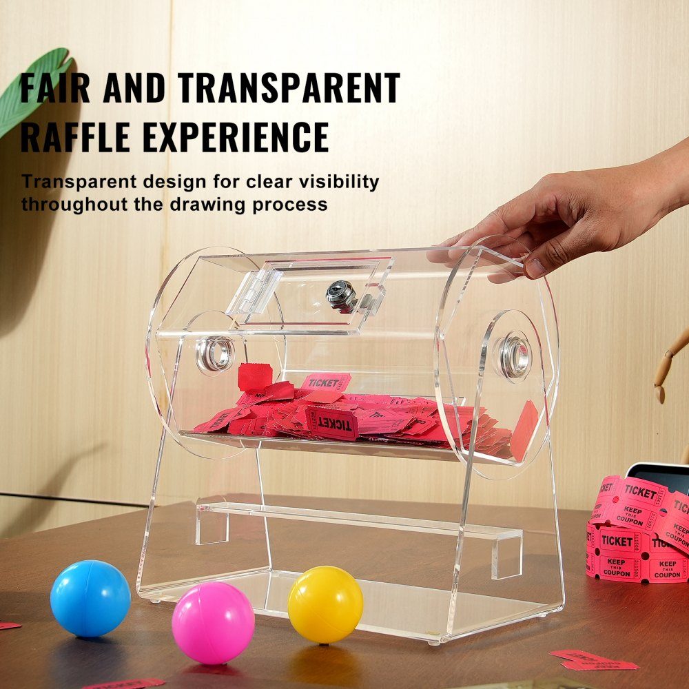 Lotto drum Glückskind 2500 tickets or 100 raffle balls capacity, professional lottery rotating cage with 2 keys, transparent lottery turntable, lottery box for lottery games