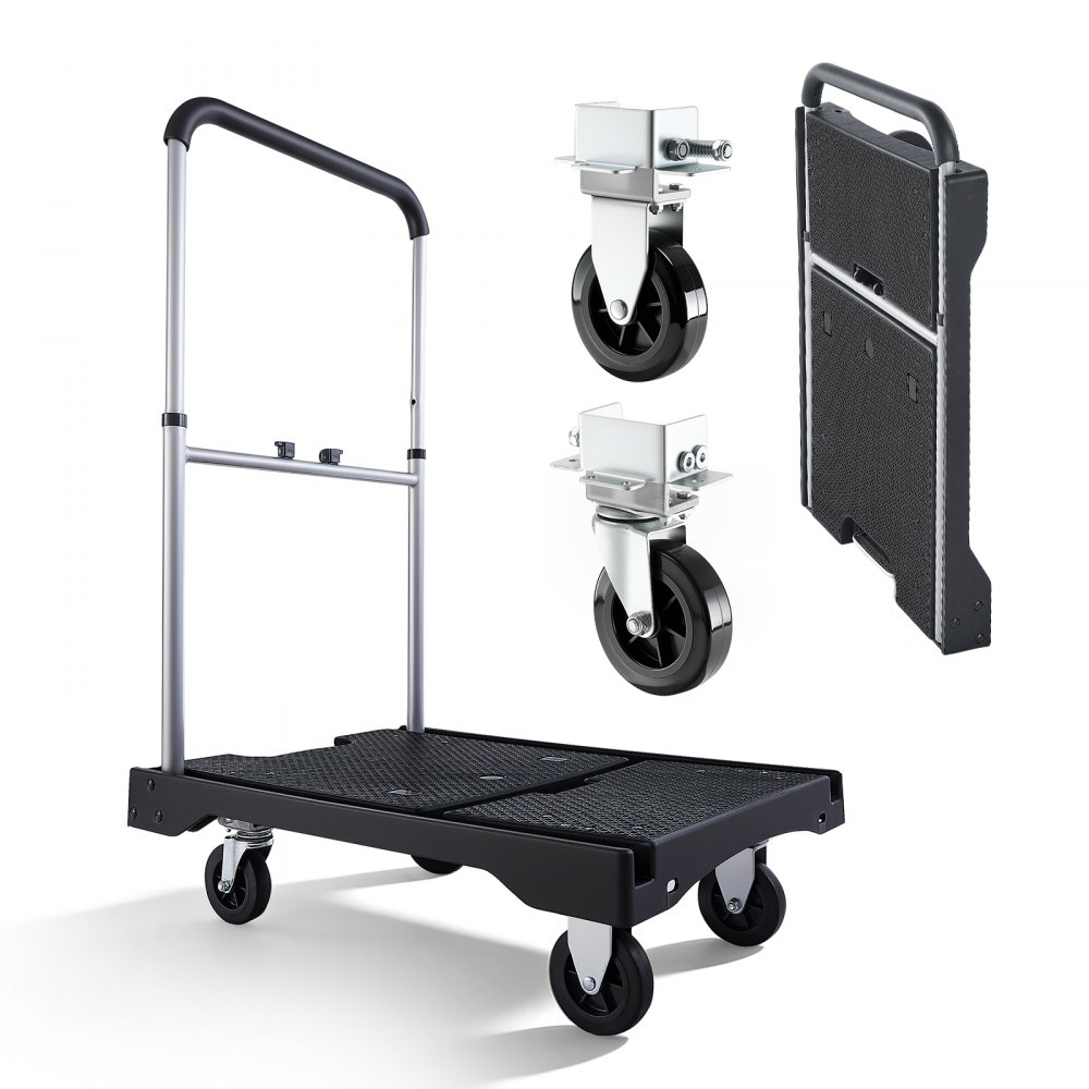 Chariot à plateforme pliable 150 kg, chariot de transport avec roulette pivotante, chariot à main avec surface de chargement antidérapante et poignée réglable, chariot d'aide au transport pliable, chariot 680x495x1150 mm pour entrepôt Chariot à plateforme pliable 150 kg, chariot de transport avec roulette pivotante, chariot à main avec surface de chargement antidérapante et poignée réglable, chariot d'aide au transport pliable, chariot 680x495x1150 mm pour entrepôt
