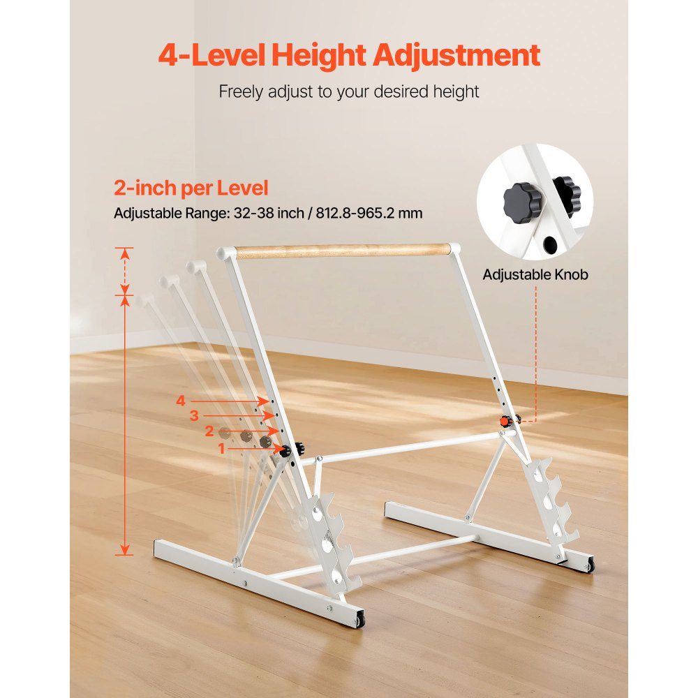 Barre de danse Ballet Bar, barre d'étirement en bois réglable en hauteur (4 niveaux / 812,8-965,2 mm) pour exercices de ballet, entraînement d'équilibre, exercices de relaxation, exercices de yoga