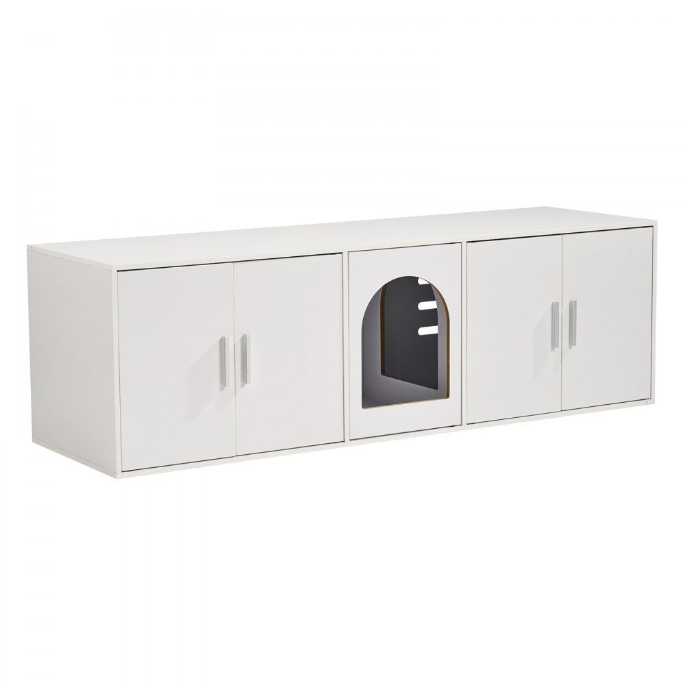Cat Litter Box Enclosure for 2 Cats, Hidden Cat Litter Box Furniture with Double Rooms, Wooden Litter Box Cabinet, Fits Most Litter Boxes, 57.9"L x 18.3"W x 17.9"H, White
