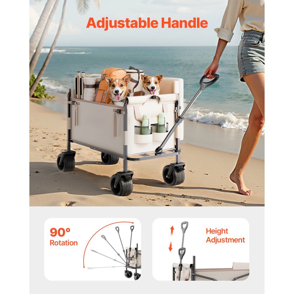 Chariot à bras, capacité de charge de 250 kg, chariot pliable 2 en 1, convertible en banc, chariot polyvalent avec poignée réglable, chariot d'extérieur pour courses, camping, jardinage