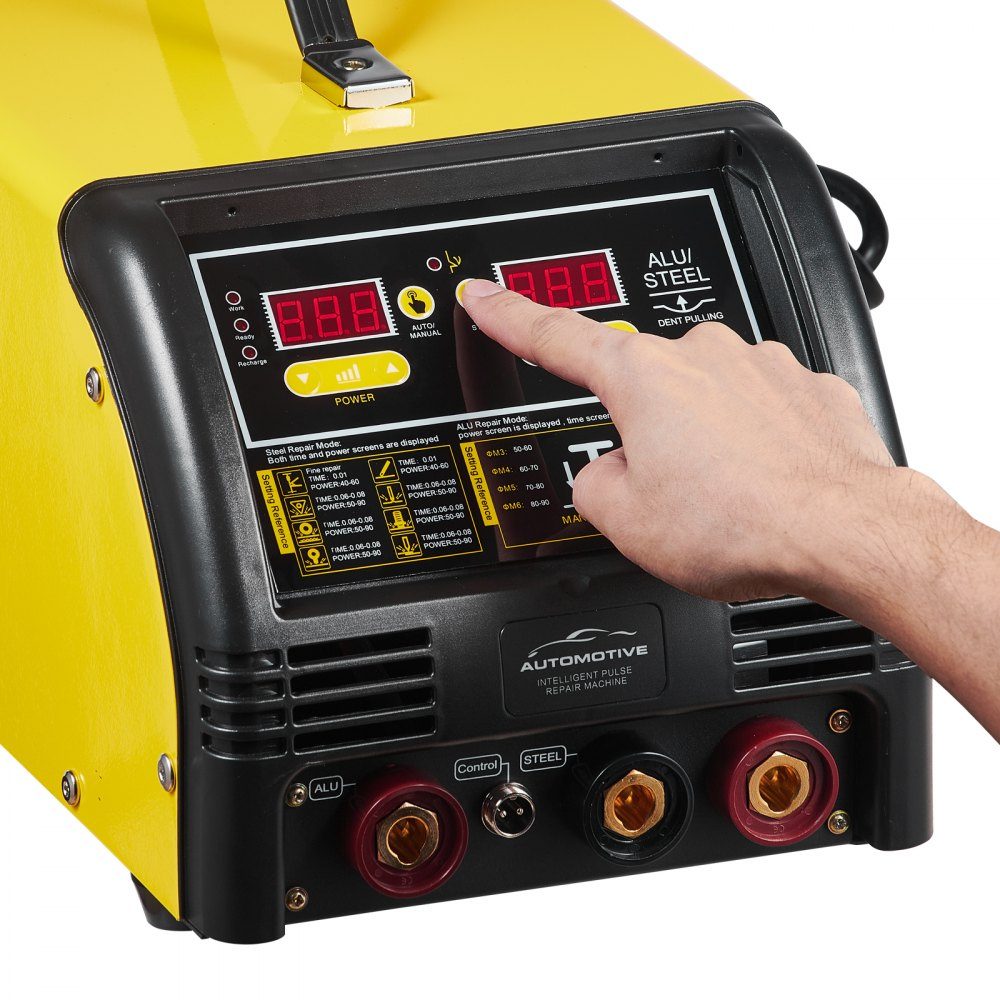 Dual Dent Spotter Deluxe AL/Fe deukreparatieset, 5 kW lasapparaat met automatisch/handmatig lassen en 10 modi, puntlasapparaat voor reparatie van auto-onderdelen van staal en aluminium