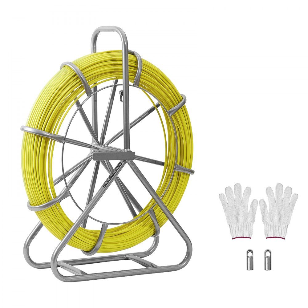 Fiberglass cable wheel 152 m Ø6.3 mm fiberglass rod, fish tape with stand, cable pulling aid with markings, cable threader, cable puller for walls & electrical installation pipes, non-conductive