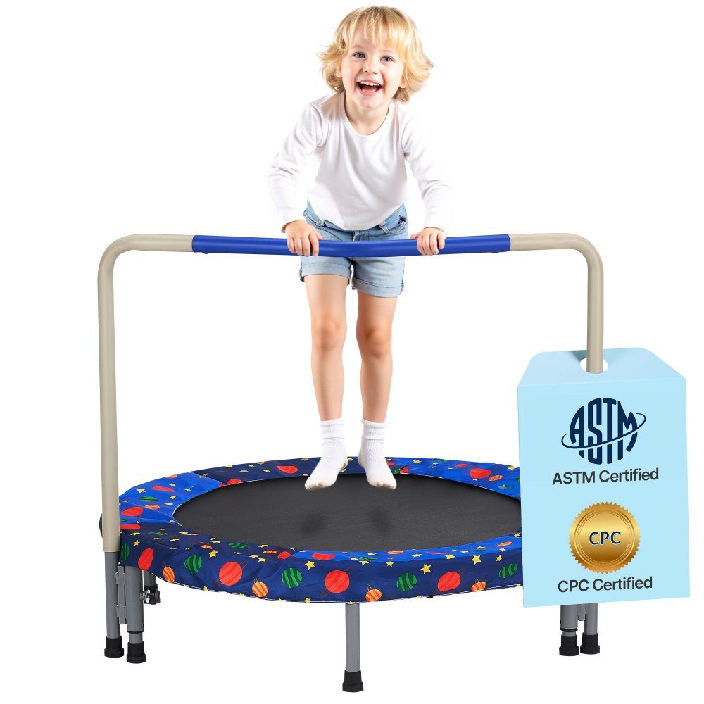 Kindertrampolin, Outdoor-Trampolin, 36 Zoll, faltbares Trampolin mit Griff, Rebounder-Trampolin, Gartentrampolin für Kleinkinder, Geburtstagsgeschenk für Kinder ab 3 Jahren, 100 kg Tragkraft, Blau