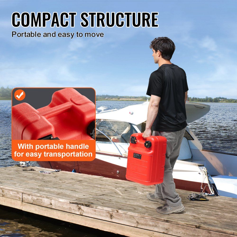 Marine Fuel Tank 24L Portable Outboard Motorboat Tank Plastic Outboard Marine Boat Fuel Tank with Hose Easy to Carry for Yacht Fishing Boat Deck Boat Red