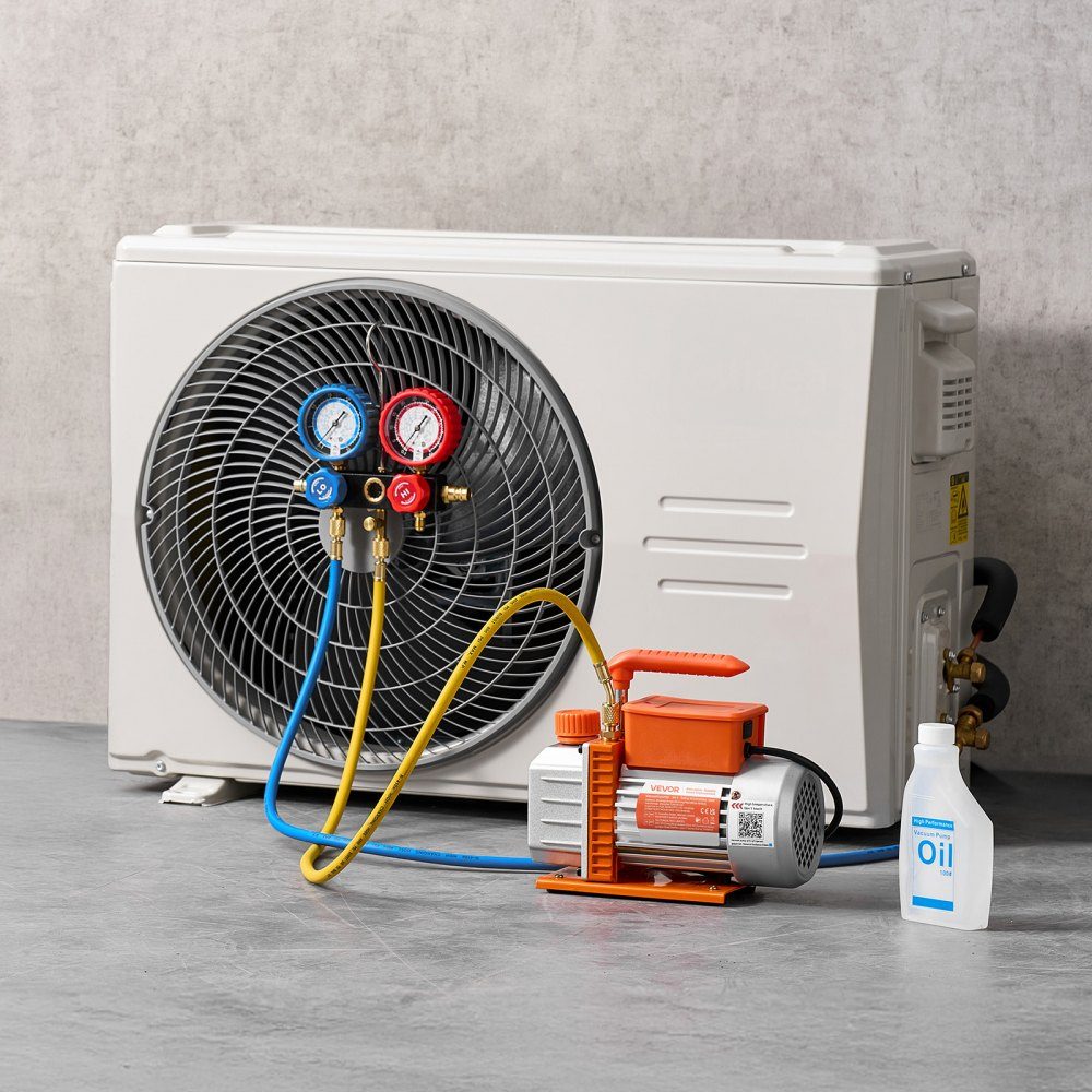 Vacuum Pump with Gauge 3.5CFM 99L/min 180W 1 Stage Rotary Vane Vacuum Pump Vacuum Pump Kit for R134a, R22, R410a, R1234YF and R32 with Carry Bag for Car Air Conditioner