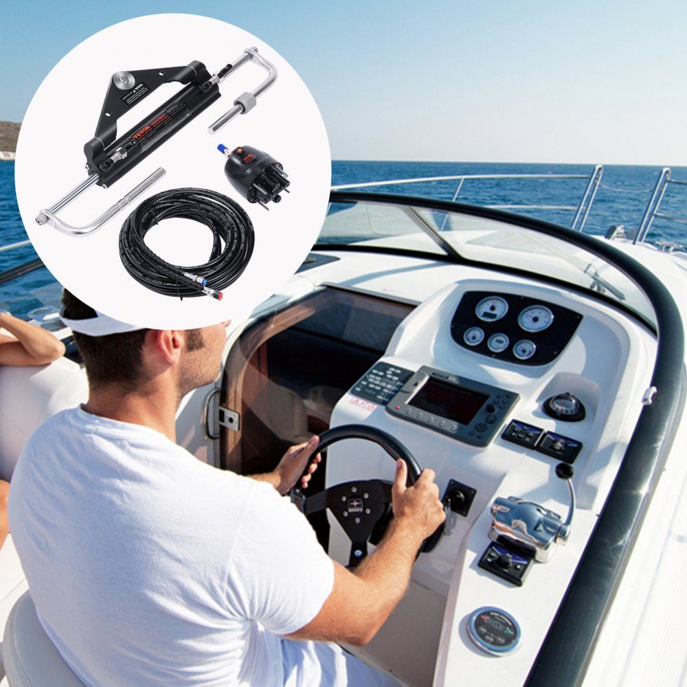 Outboard Hydraulic Steering Kit 150HP Hydraulic Boat Steering System with Steering Pump, Two Way Lock Cylinder and 20ft Hydraulic Steering Hose for Single Station Single Motor Boats