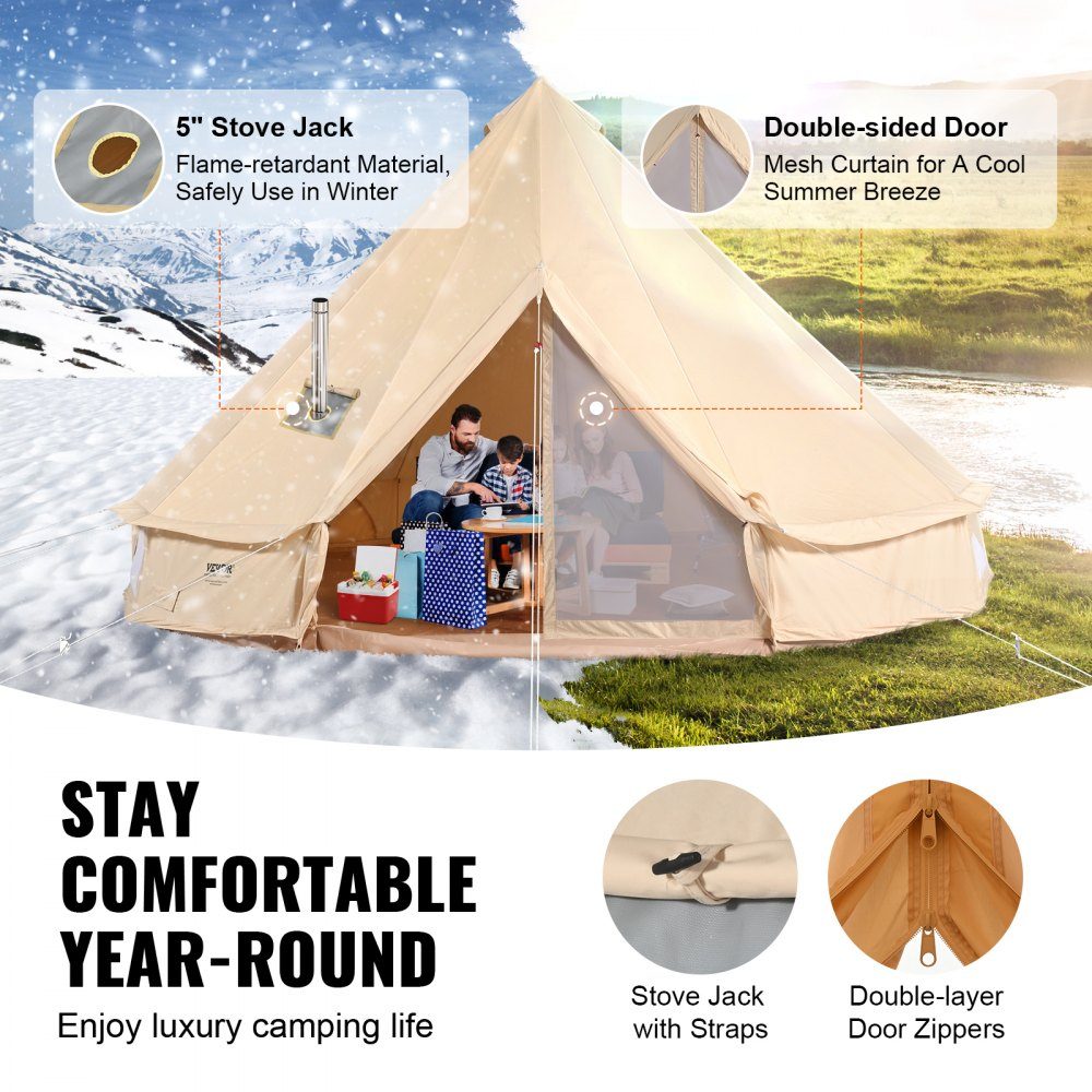 Bell Tent 7x3.5m Yurt Tent TC Cotton and Sturdy Iron Poles with a PVC Groundsheet Camping Tent 12 Person Family Tent 12 Windows Group Tent for Outdoor Adventures