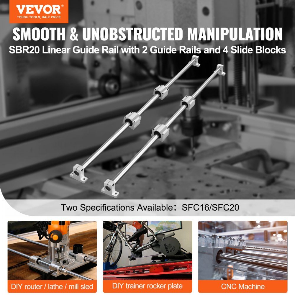 Lineaire geleiderailset, SFC20 1200 mm, 2 stuks 1000 mm SFC20 geleiderails, 4 stuks SC20 schuifblokken, 4 stuks railsteunen, lineaire rails en lagerset voor geautomatiseerde machines