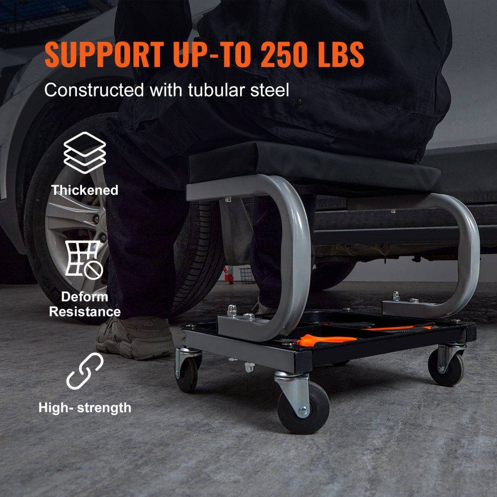Car workshop rolling board, workshop lounger, assembly lounger, workshop stool, 36 x 36 x 36 cm, assembly rolling board with 36 x 18 x 4 cm seat, steel + PU workshop stool, load capacity up to 113 kg, repair stool