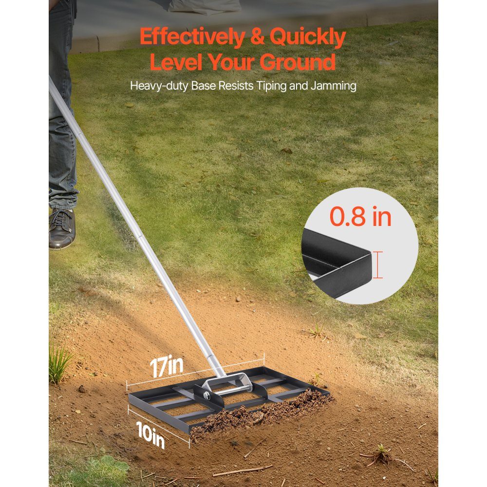 Lawn Squeegee Leveling Rake with 78" Handle, 17" x 10" Base Plate, Rust Resistant Carbon Steel Leveling Rake, 5 Adjustable Heights, Lawn Leveler for Yard and Golf Course