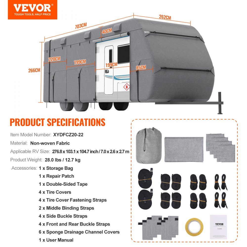 Caravan Cover for 20-20ft Caravan Caravan Cover Non-woven Fabric Waterproof Windproof Sunproof Universal Caravan Cover with Storage Bag Repair Patch Straps