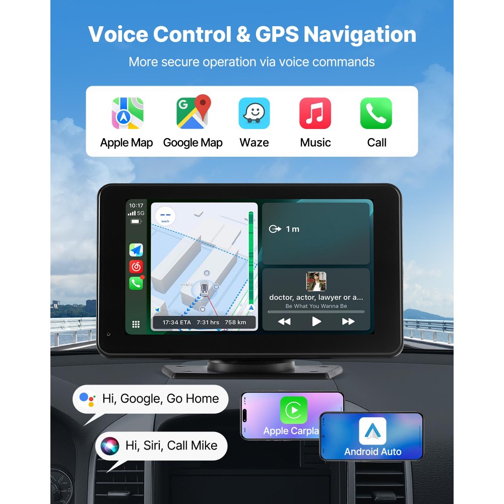 Kabelloses Autoradio (177,8 mm) HD-Radio mit Touchscreen, kompatibel mit Apple CarPlay & Android Auto, CarPlay-Bildschirm mit Rückfahrkamera, Sprachsteuerung, Spiegelverbindung, Bluetooth-GPS-Navigation Kabelloses Autoradio (177,8 mm) HD-Radio mit Touchscreen, kompatibel mit Apple CarPlay & Android Auto, CarPlay-Bildschirm mit Rückfahrkamera, Sprachsteuerung, Spiegelverbindung, Bluetooth-GPS-Navigation