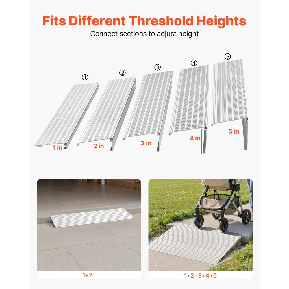 Door Sill Ramp 677 x 865 x 138mm Aluminum Alloy Wheelchair Ramp with 360kg Load Capacity Curb Ramps for Home Stairs for Wheelchairs, Scooters, Walkers, Bicycles, Tricycles