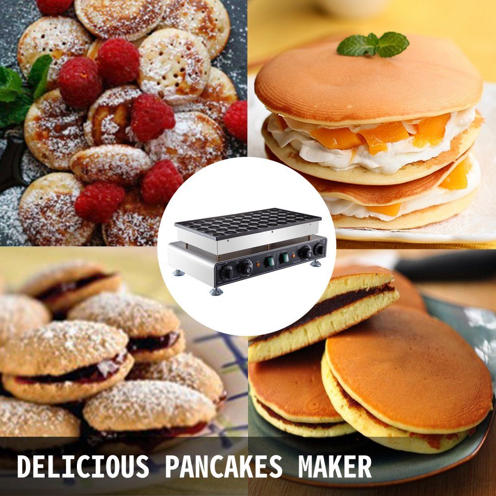 50pcs Mini Pancake Maker Non-Stick Stainless Steel Dorayaki Baker Commercial Electric Poffertjes Grill Pan 1800W Dual Temperature and Time Control for Restaurants